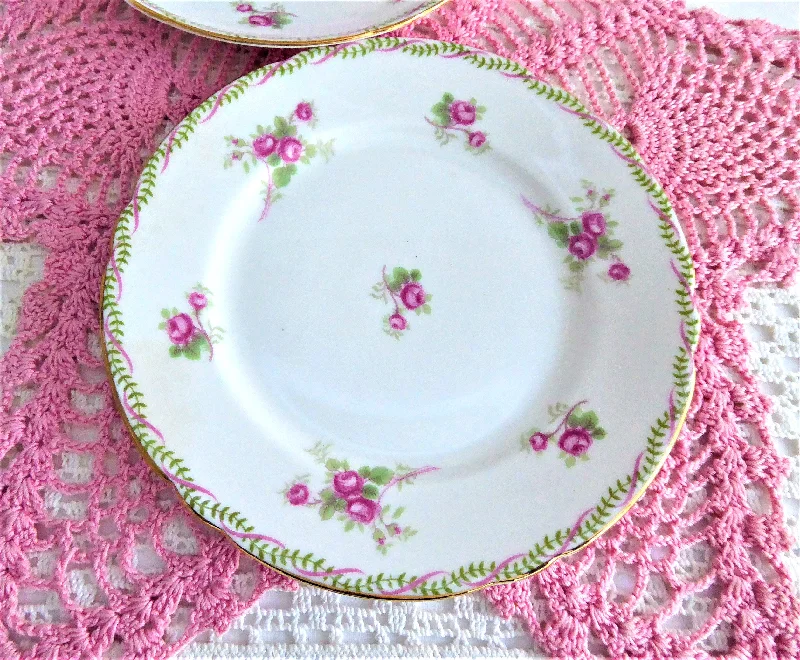 Shelley Bridal Rose Side Plate Rose Spray 1950s Richmond Shape Pink Gold Trim 6 Inch