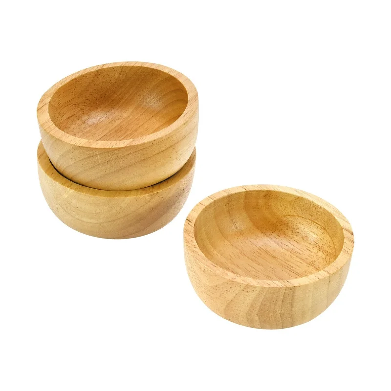 Handmade Triple Ramekin Condiment Cup Brown Kitchen Décor Natural RainTree Wooden Set (Thailand)