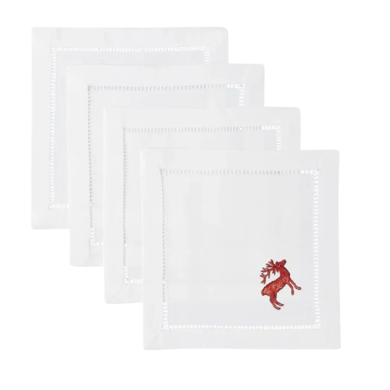 Reindeer Red Cocktail Napkins Set of 4