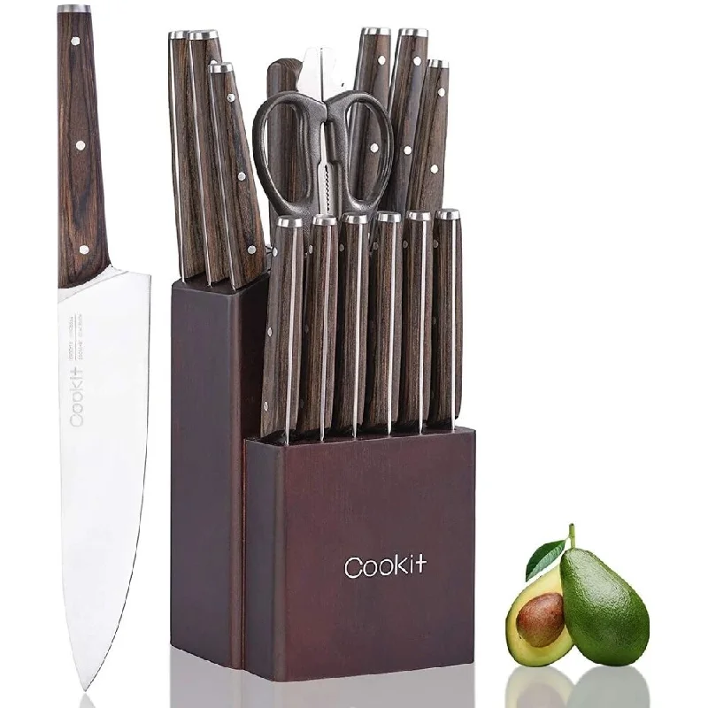 Kitchen Knife Sets 15 Piece Knife Sets with Block - Espresso