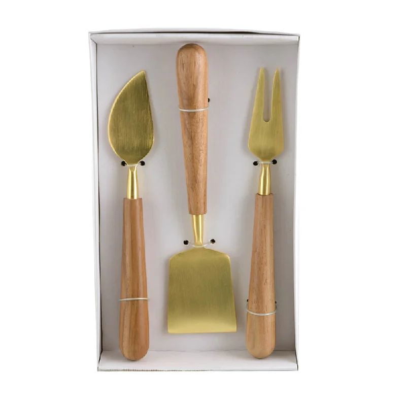 CHEESE KNIFE SET/3 Wooden & Brass