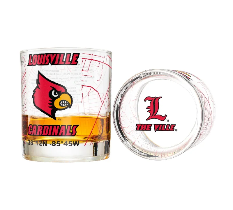 University Of Louisville Whiskey Glass Set (2 Low Ball Glasses)