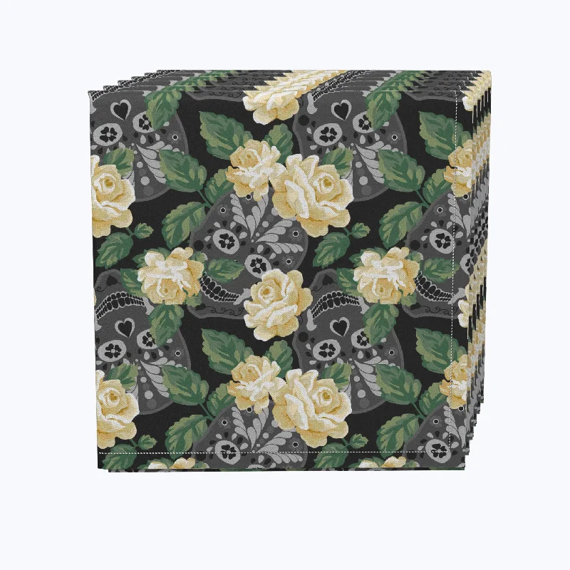 White Rose and Skull Faces Napkins