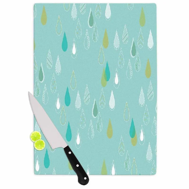 Kess InHouse Bridgette Burton "Feathered Rain" Teal Gold Cutting Board