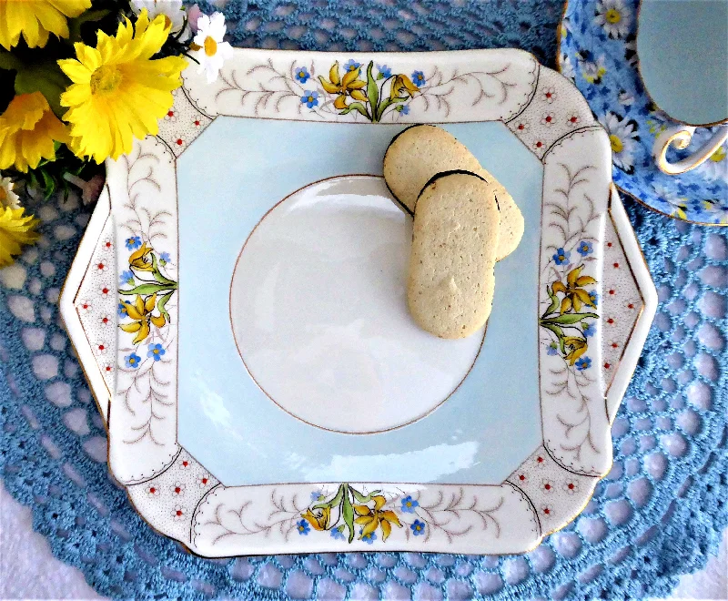 Shelley Sandwich Cake Plate Art Deco Vogue Mode Shape Floral 1940s Serving Plate