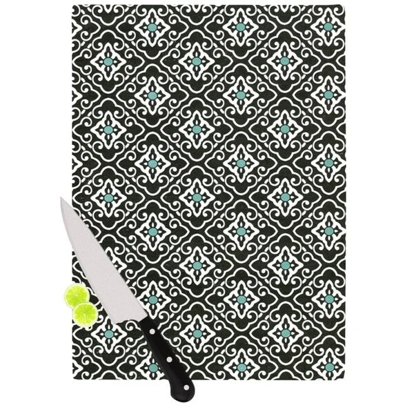 Kess InHouse Heidi Jennings 'Black Blue Geometric' White Cutting Board