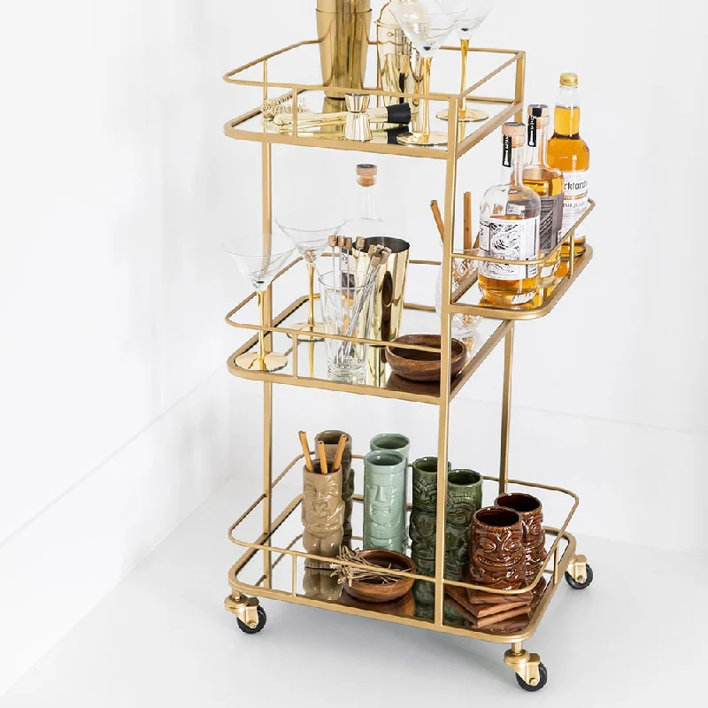 DRINKS TROLLEY Iron Tall Matte Gold 90x50x39cm