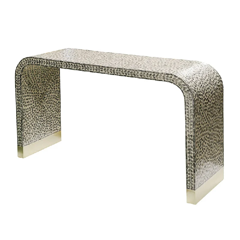 CONSOLE Rounded Capiz Inlay Grey w White 132x40x76cm