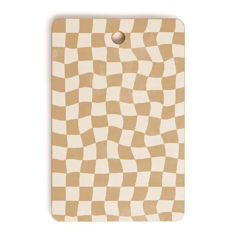 Avenie Warped Checkerboard Tan Cutting Board Rectangle