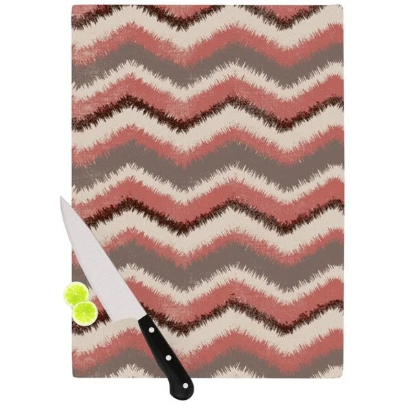 Kess InHouse Heidi Jennings 'Fuzzy Chevron' Red and Brown Glass Cutting Board