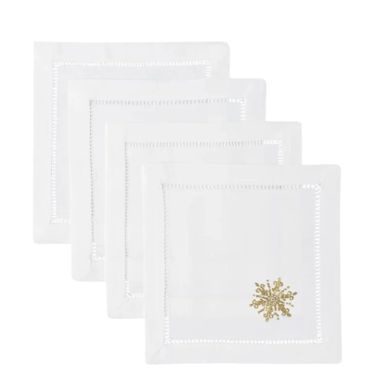 Snowflake Gold Cocktail Napkin - Set of 4