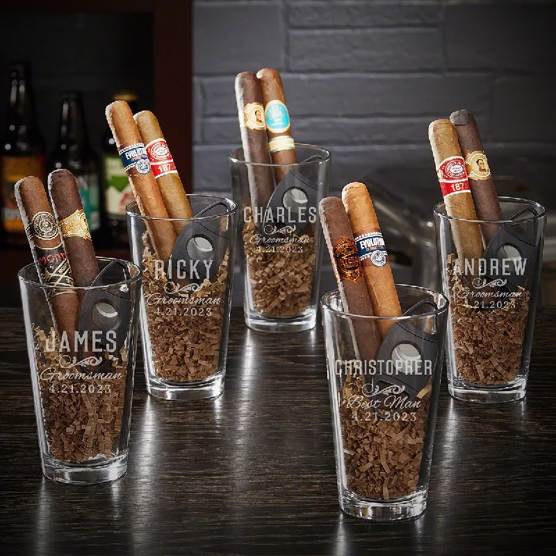 Classic Groomsman Custom Beer and Cigar Groomsmen Gifts  Set of 5