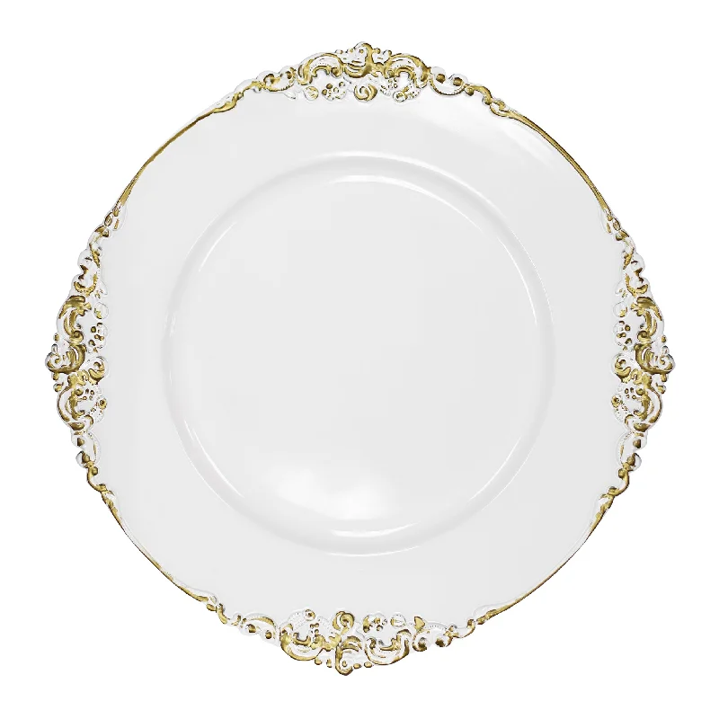 Vintage Round Charger Plate - White Gold-Trimmed