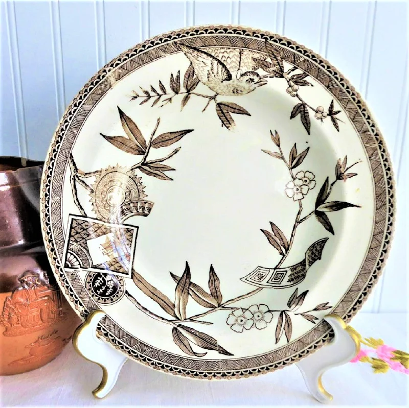 Aesthetic Movement Transferware Soup Plate Bowl 1881 Ironstone 9.25 Inch