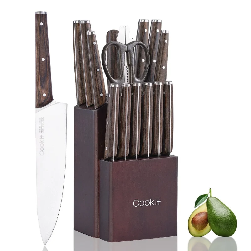 Kitchen Knife Sets, 15 Piece Knife Sets with Block for Kitchen Chef Knife Stainless Steel Knives Set Serrated Steak Knives