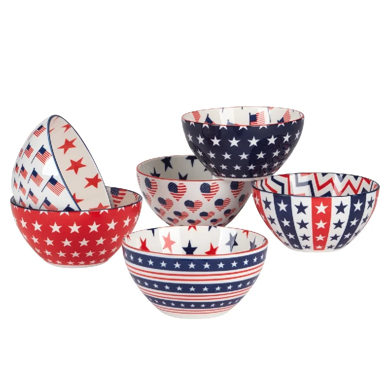 Certified International Patriotic Set of 6 Bowls - 5" Diam x 2.5"