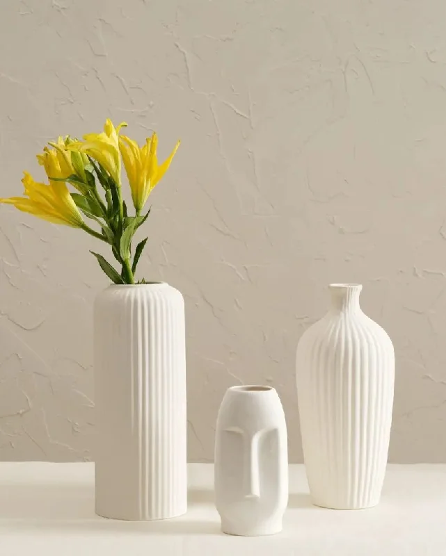 Bloom White Ceramic Vase | Set of 3