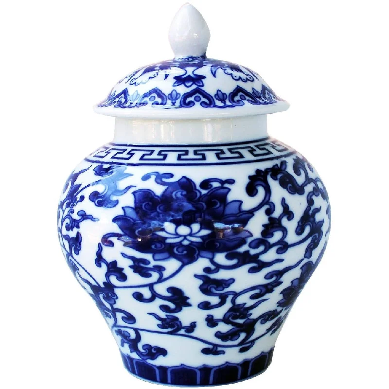 Blue and White Porcelain Lotus Helmet-Shaped Temple Jar