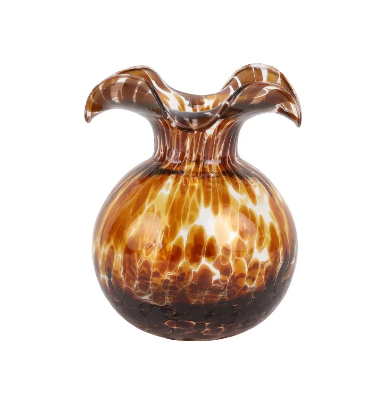 Vietri Hibiscus Glass Brown Tortoiseshell Fluted Vase