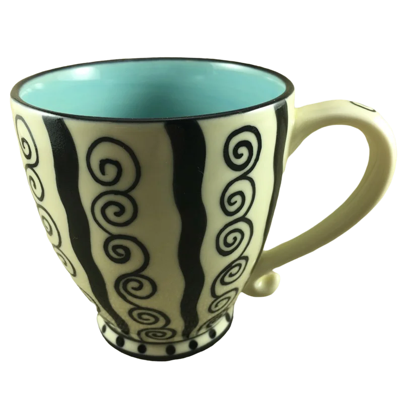 Barista Black Stripes And Swirls Blue Interior Pedestal Mug 2002 Starbucks