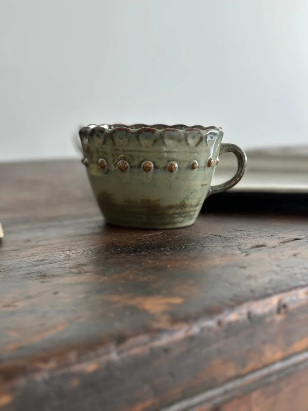 Beaded Creamy Green Coffee Cup