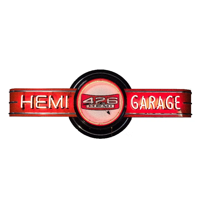 Hemi Garage Neon Clock Sign