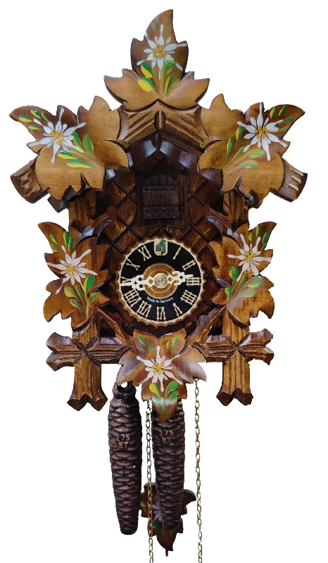 KU1002ed - 1 Day 5 Leaf Cuckoo Clock With Painted Edelweiss Flowers