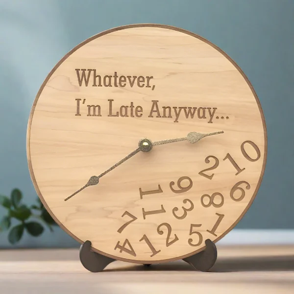 Whatever I'm Late Anyway Wall Clock- Whatever Wooden Laser Engraved Clock