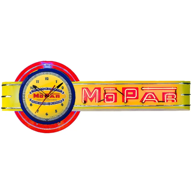 Yellow Offset Mopar Neon Clock Sign