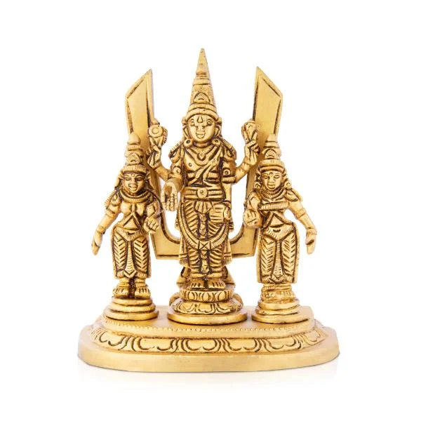 Balaji Murti - 5 Inch | Balaji Sridevi Boodevi with Namam/ Antique Brass Statue/ Balaji Statue for Pooja