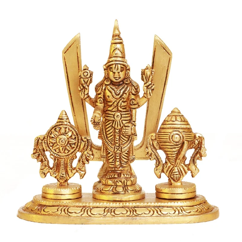 Balaji Murti - 5 Inches | Balaji Statue/ Antique Brass Statue/ Namam Shank Chakra Balaji Idol for Pooja