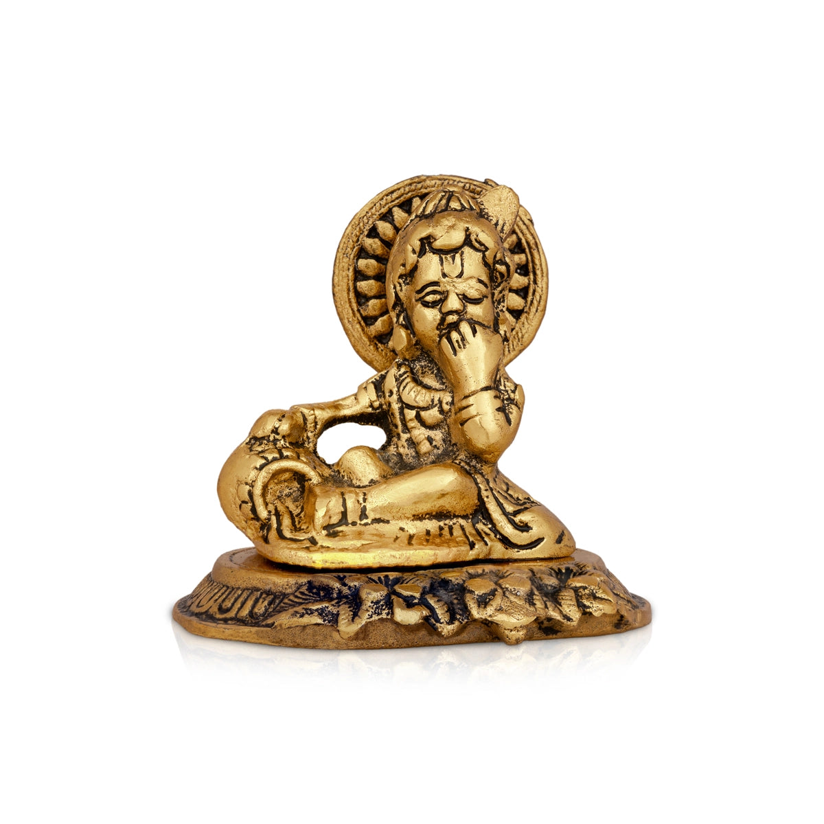 Butter Krishna Idol - 3 x 3.5 Inches | Aluminium Krishna Idol/ Gold Polish Krishna Statue for Pooja/ 180 Gms