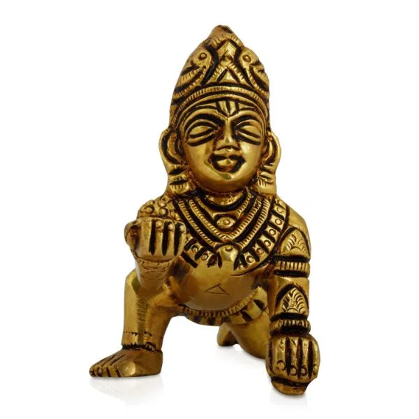 Crawling Krishna - 3 Inch | Little Krishna Murti/ Brass Idol/ Little Krishna Statue for Pooja