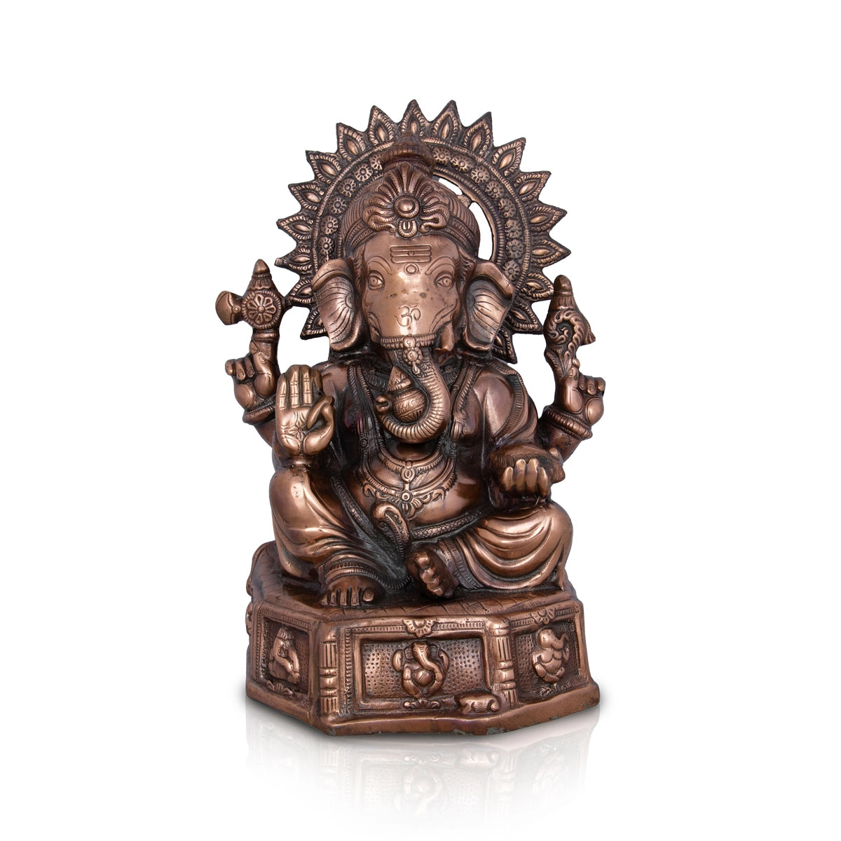 Ganesh Murti With Base - 17 x 12 Inches | Copper Oxidised Ganpati Idol/ Vinayaka Statue for Pooja/ 2.680 Kgs