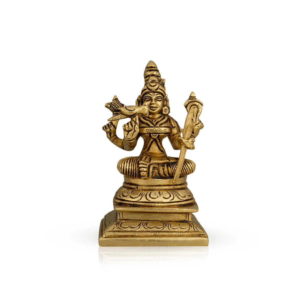 Kamakshi Idol With Base - 5 x 3 Inches | Antique Brass Idol/ Kamatchi Amman Statue for Pooja/ 920 Gms Approx