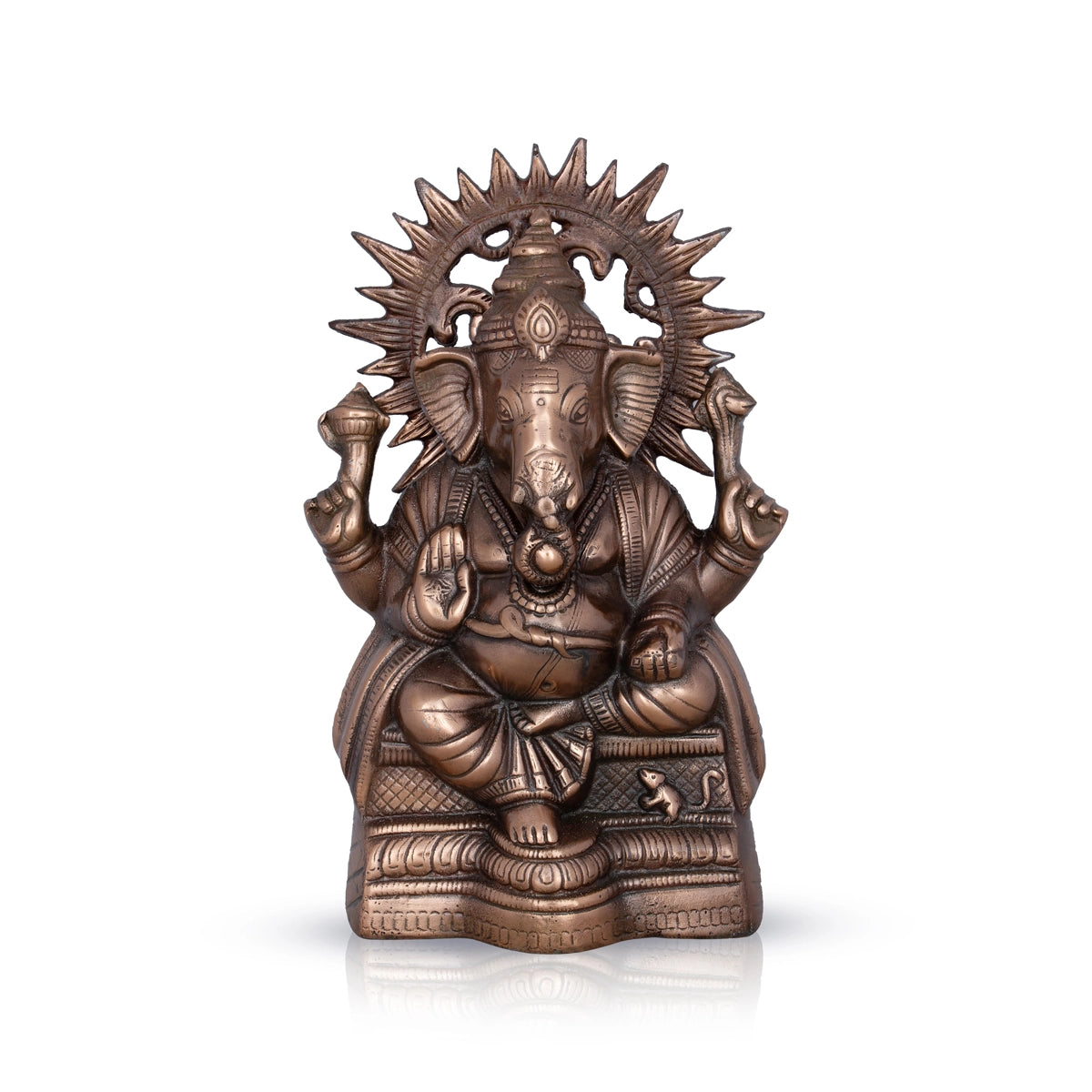 Laddu Ganesh Murti - 13 x 8 Inches | Copper Oxidised Ganpati Idol/ Vinayaka Statue for Pooja/ 1.330 Kgs