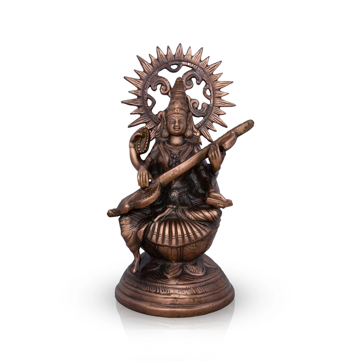 Saraswati Murti - 14 x 8 Inches | Copper Oxidised Saraswati Idol/ Saraswati Moorti for Pooja/ 1.150 Kgs Approx