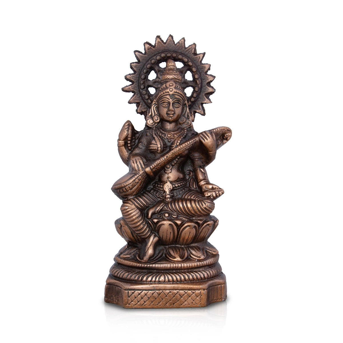 Saraswati Murti - 9.5 x 4.5 Inches | Copper Oxidised Saraswati Idol/ Saraswati Moorti for Pooja/ 470 Gms Approx