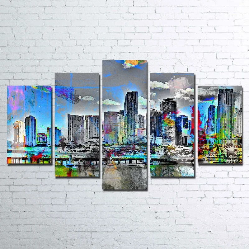 Abstract Miami Skyline Canvas Set