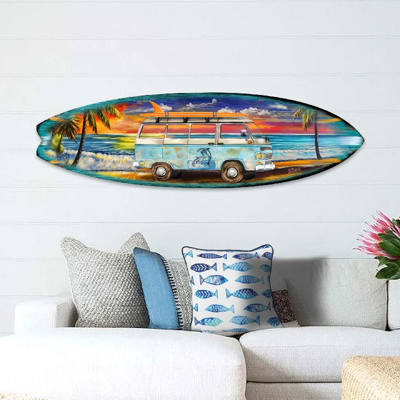 Beach Surf Van Surfboard Coastal Wooden Wall Art by G. DeBrekht - Handcrafted Coastal Holiday Décor Made in the USA - 8490120-3HS