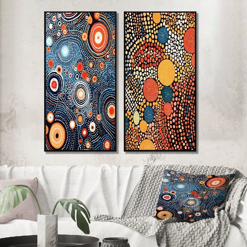 Designart "Aboriginal Circular Dot Art Compositions II" Transitional Framed Wall Art Gallery Wall Set For Home Decor