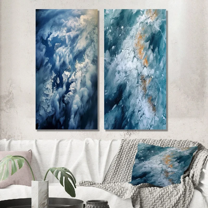 Designart "Aerial View Of Artic Glacier Cloud Landscape II" Glacier Wall Art Set of 2 - Country Wall Art For Bedroom