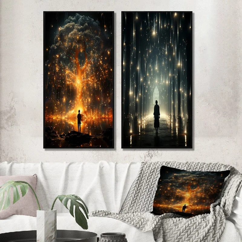 Designart "Ancient Atlantis Revelation Mystery Of Light III" Abstract Framed Gallery Set For Office Decor