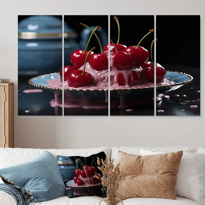 Designart "Cherry Sundae Dessert Explosion" Cherry Extra Large Canvas Set Of 4 - Oversized Traditional Wall Art