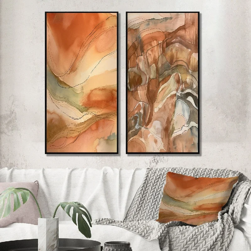 Designart "Chocolate Dreams Terra Cotta Abstract II" Abstract Painting Wall Art Décor - Modern Wall Art Set Of 2