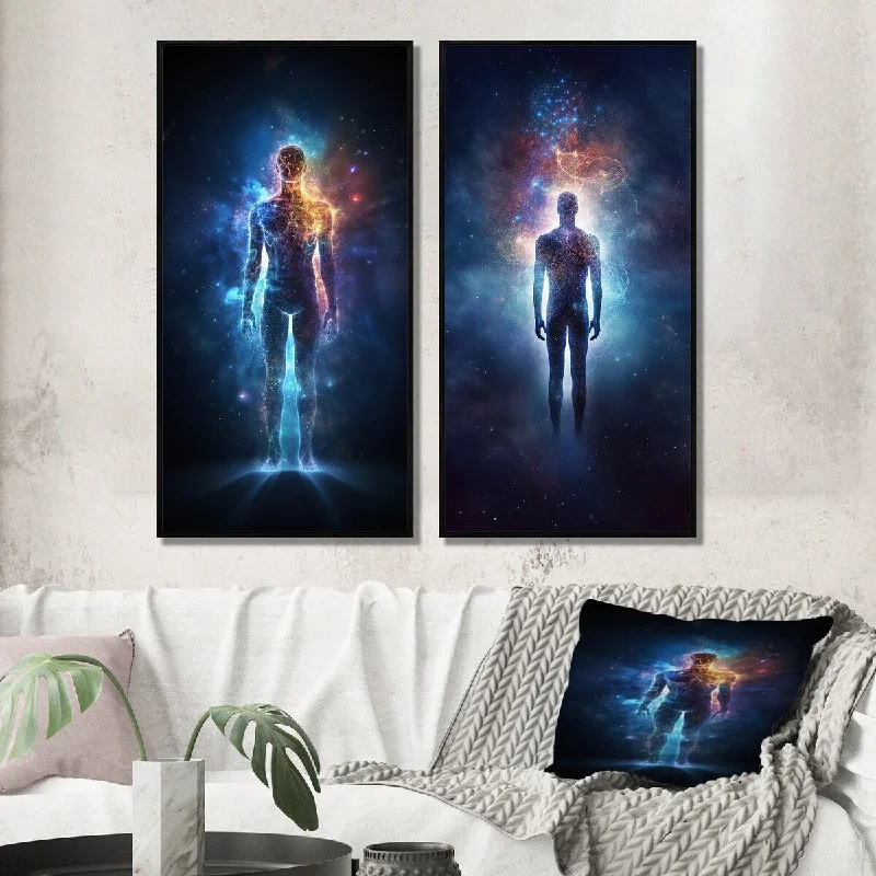 Designart "Etheral Body Glowing Light Awakening IV" Robot Framed Wall Art For Bedroom Gallery Wall Set For Home Decor