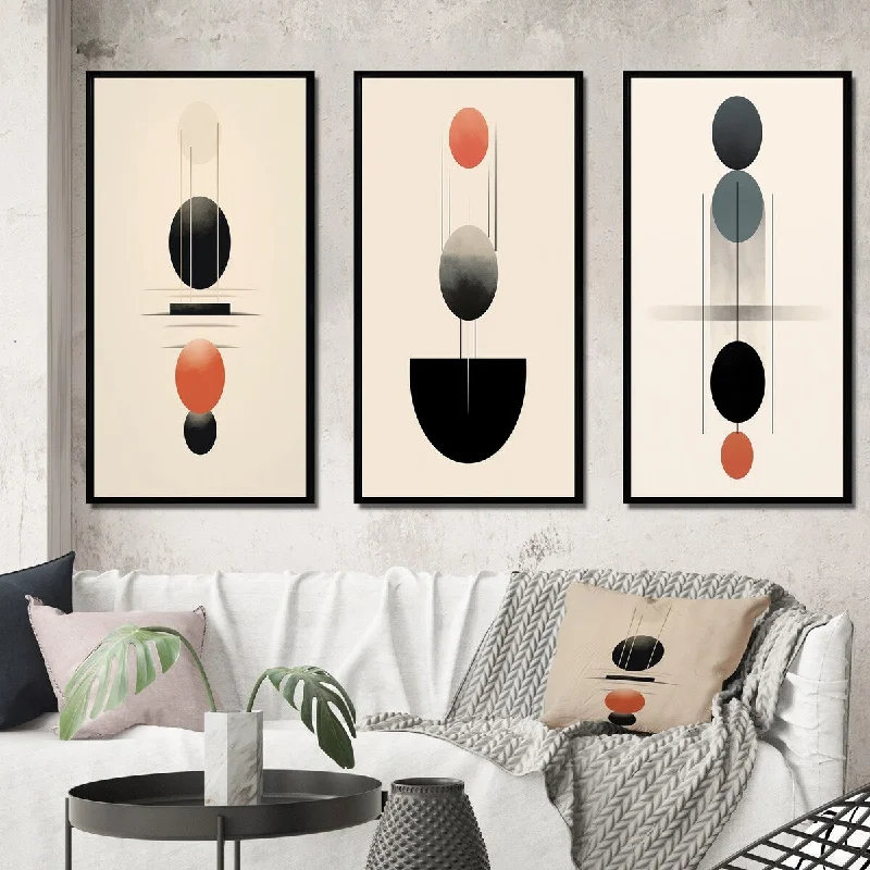 Designart "Full Moon Delight Retro Geometric Minimalism I" Abstract Frame Gallery Wall Set Of 3 For Home Decor