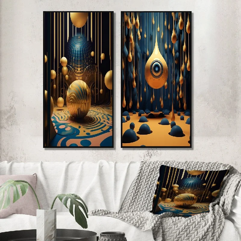 Designart "Golden Sphere Abstract Futuristic Architecture" Abstract Wall Art Décor Gallery Set For Office Decor