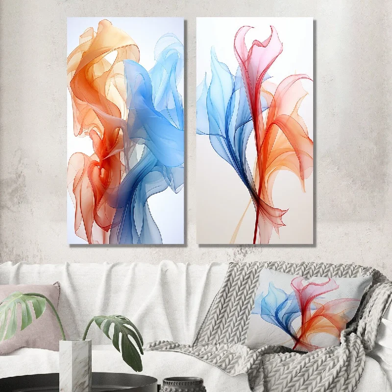 Designart "Liquid Ink Abstraction Blue And Orange IV" Abstract Wall Art Set of 2 - Modern Wall Art For Living Room Decor