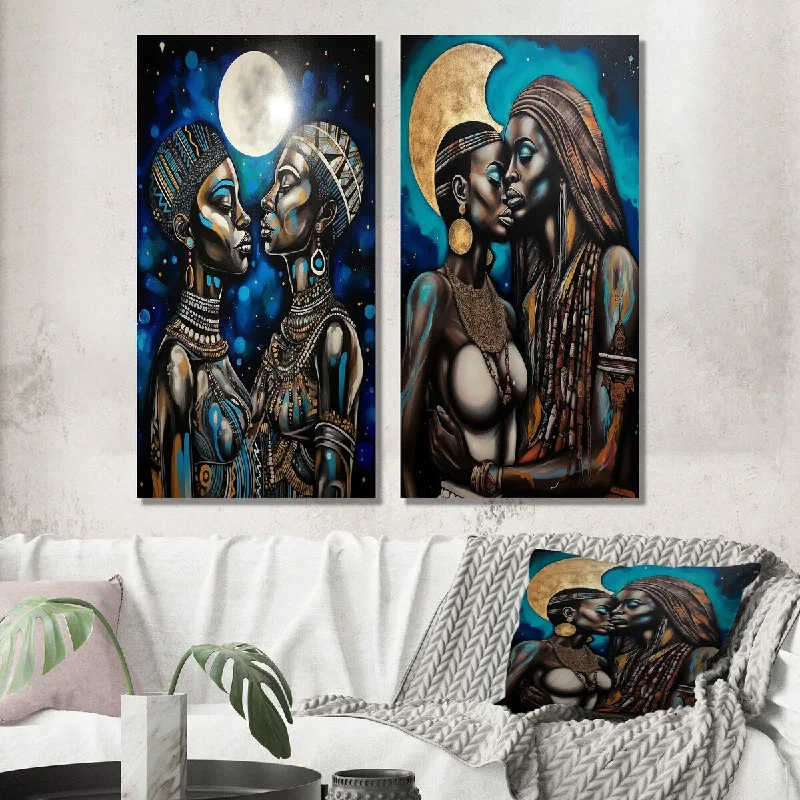 Designart "Portrait Of African Queen and King In Love I" Couple Wall Art Set of 2 - Glam Gallery Set For Office Decor